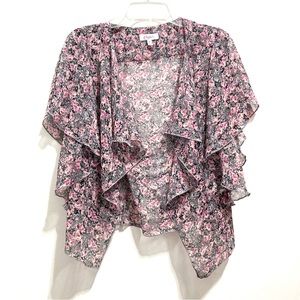 Candie’s Open Front Floral Print Sheer Shrug